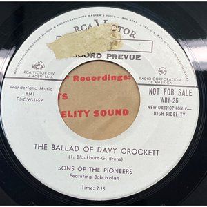 Sons of the Pioneers Ballad of Davy Crockett / Grave Yard Filler West 45 Promo